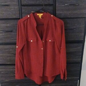 Red Button-Up Blouse